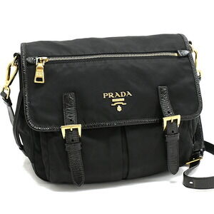 Prada Crossbody Shoulder Bag Nylon Vernis Patent Leather Black